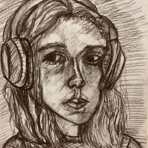 Работа Веры, 15 лет .  Автопортрет, сепия, А-3