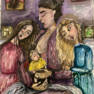 Работа Веры, 15 лет, "Семейный портрет", гуашь, масл.пастель